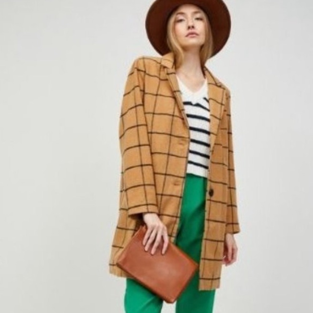 Vintage 70s Lauren Meren plaid wool blazer oversized coat/jacket size 12